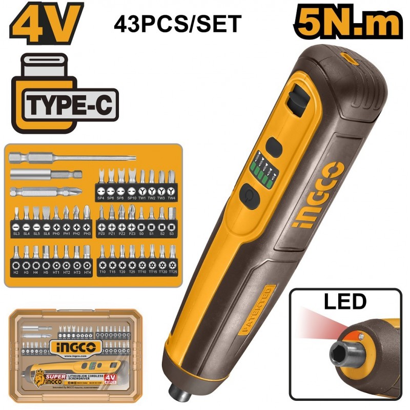 Аккумуляторная отвертка Li-Ion 4B 5N.m INGCO CSDLI04062