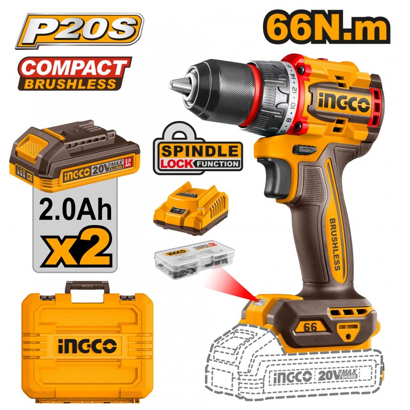 Aккумуляторный  шуруповёрт 2*2Ah  66N.m INDUSTRIAL  INGCO...